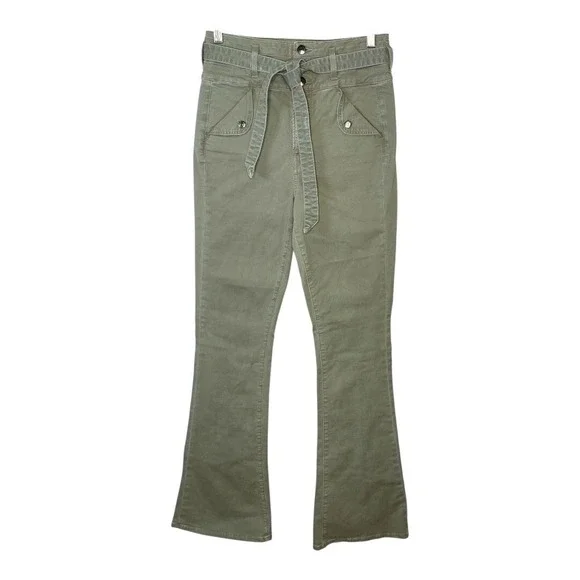 Veronica Beard GISELLE Flare Jeans Sea Foam Green Extra High Rise Belted Size 28